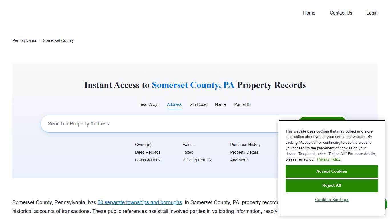Somerset County, PA Property Records Owners, Deeds, Permits